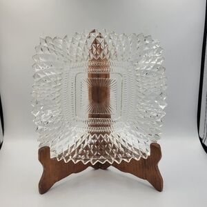 Indiana Glass Clear Cut Glass Ruffled Edge Candy Dish
